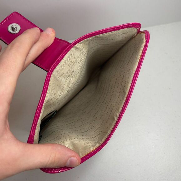 Lauren Ralph Lauren Pink Monogram IPad Tablet Media Case Silver Snap - Picture 6 of 8